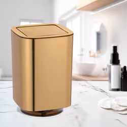 WENKO Auron Gold Cosmetic Bin with Swing Lid 5.5 L Plastic 17.2 x 25.5 x 17.2 cm Gold