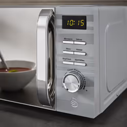 Swan SM22038LGRN Symphony 20L Microwave with Glass Turntable, 5 Power levels & Defrost Setting, 700W, Grey
