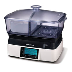 Morphy Richards Intellisteam Compact Food Steamer, 6L, Synchronised Steaming, Digital Display, Memory System, White & Black, 48775