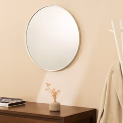 Navaris Round Mirror - 60 cm (24 inches) - Large Circle Wall Mirror for Bathroom Bed Room or Living Room - Sleek Aluminum Bac ...