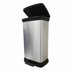 Curver Metal Effect Pedal Touch Soft Close Deco Bin, Silver, 50 Litre, 39 x 29 x 72 cm