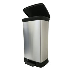 Curver Metal Effect Pedal Touch Soft Close Deco Bin, Silver, 50 Litre, 39 x 29 x 72 cm