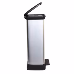Curver Metal Effect Pedal Touch Soft Close Deco Bin, Silver, 50 Litre, 39 x 29 x 72 cm