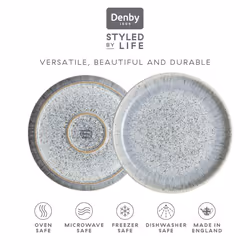 Denby - Halo Speckle Medium Plates Set of 4 - Grey, Neutral Patterned Coupe Dishwasher Microwave Safe Crockery 21cm - Glazed Ceramic Stoneware