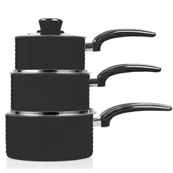 Swan SWPS5020BLN Retro 5 Piece Aluminium Pan Set with Glass Lid, Non-Stick Ceramic Coating, Black