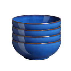 Denby - Imperial Blue Cereal Bowls Set of 4 - Dishwasher Microwave Safe Crockery 820ml 17cm - Royal Blue Ceramic Stoneware Ta ...