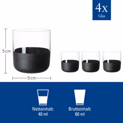 Villeroy & Boch - Manufacture Rock Shot Glass Set/Shot Glass, Set of 4, Crystal Glass with matt Black Base, Capacity 40 ml