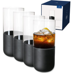 Villeroy & Boch ? Manufacture Rock Long Drink Glass Set, 4 pces, Crystal Glass with matt Black Base, Capacity 300 ml