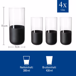 Villeroy & Boch ? Manufacture Rock Long Drink Glass Set, 4 pces, Crystal Glass with matt Black Base, Capacity 300 ml