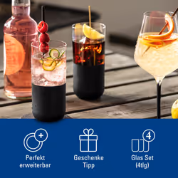 Villeroy & Boch ? Manufacture Rock Long Drink Glass Set, 4 pces, Crystal Glass with matt Black Base, Capacity 300 ml