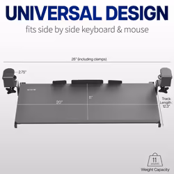 VIVO Small Keyboard Tray Under Desk Pull Out with Extra Sturdy C Clamp Mount System, 20 (26 Including Clamps) x 11 inch Slide-Out Platform Computer
