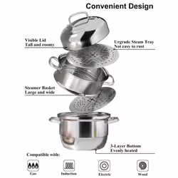 VENTION Steamer Cooking 34cm, 3 Tier Steamer, Large Steamer for Induction Hob