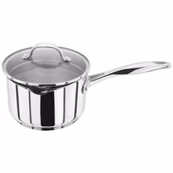 Stellar Profile Stainless Steel Draining Saucepan with Glass Lid 16cm 1.6L, Induction Ready, Oven Safe, Dishwasher Safe