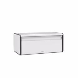 Brabantia Rectangular Fall Front Bread Bin (White) Large Front Opening Flat Top Bread Box, Fits 2 Loaves