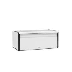 Brabantia Rectangular Fall Front Bread Bin (White) Large Front Opening Flat Top Bread Box, Fits 2 Loaves