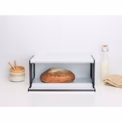 Brabantia Rectangular Fall Front Bread Bin (White) Large Front Opening Flat Top Bread Box, Fits 2 Loaves