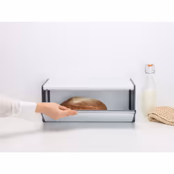 Brabantia Rectangular Fall Front Bread Bin (White) Large Front Opening Flat Top Bread Box, Fits 2 Loaves