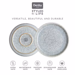 Denby - Halo Speckle Medium Plates Set of 2 - Grey, Neutral Patterned Coupe Dishwasher Microwave Safe Crockery 21cm - Glazed Ceramic Stoneware