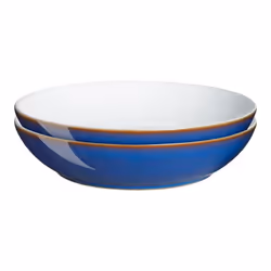 Denby - Imperial Blue Pasta Bowls Set of 2 - Dishwasher Microwave Safe Crockery 1050ml 22cm - Royal Blue, White Ceramic Stone ...