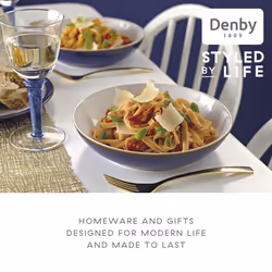 Denby - Imperial Blue Pasta Bowls Set of 2 - Dishwasher Microwave Safe Crockery 1050ml 22cm - Royal Blue, White Ceramic Stoneware Tableware - Chip &