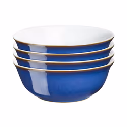 Denby - Imperial Blue Cereal Bowls Set of 4 - Dishwasher Microwave Safe Crockery 650ml 16.5cm - Royal Blue, White Ceramic Sto ...