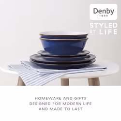 Denby - Imperial Blue Cereal Bowls Set of 4 - Dishwasher Microwave Safe Crockery 650ml 16.5cm - Royal Blue, White Ceramic Stoneware Tableware - Chip &