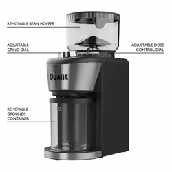 Dualit Burr Coffee Grinder - 35 Grind Settings - Adjustable Portion Control - Removable Stainless Steel Conical Burrs - Easy Cleaning - Safety