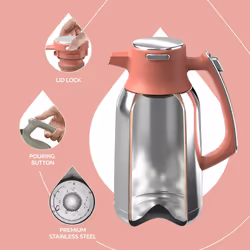 IDEUS Vacuum Insulated Coffee Carafe, 68 oz (2 Liters) Stainless Steel Milk Jug Thermal Tea Pot Hot & Cold Water Beverage Dispenser (Red)