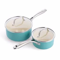 GreenLife Artizan Healthy Ceramic Non-Stick 14cm/1l and 18 cm/2l Saucepan Pot Set with Lids, Stainless Steel Handle, Inductio ...