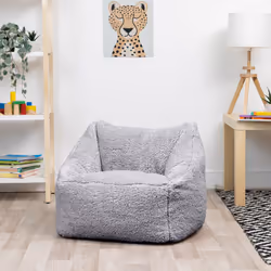 icon Kids Teddy Fleece Bean Bag Chair, Grey, Fluffy Kids Bean Bag Armchair with Filling Included for Girls and Boys, Childrens Chair, Nursery D?cor,