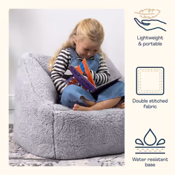 icon Kids Teddy Fleece Bean Bag Chair, Grey, Fluffy Kids Bean Bag Armchair with Filling Included for Girls and Boys, Childrens Chair, Nursery D?cor,