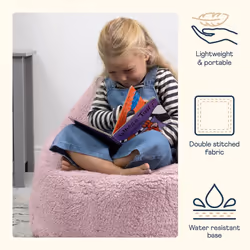 icon Kids Teddy Fleece Bean Bag Chair, Pink, Fluffy Kids Bean Bag Armchair with Filling Included for Girls and Boys, Childrens Chair, Nursery D?cor,
