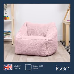 icon Kids Teddy Fleece Bean Bag Chair, Pink, Fluffy Kids Bean Bag Armchair with Filling Included for Girls and Boys, Childrens Chair, Nursery D?cor,