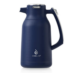 IDEUS Vacuum Insulated Coffee Carafe, 68 oz (2 Liters) Stainless Steel Milk Jug Thermal Tea Pot Hot & Cold Water Beverage Dispenser (Blue)