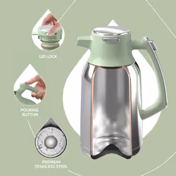 IDEUS Vacuum Insulated Coffee Carafe, 68 oz (2 Liters) Stainless Steel Milk Jug Thermal Tea Pot Hot & Cold Water Beverage Dispenser (Avocado Green)