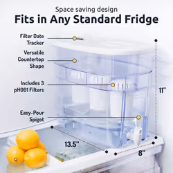 pH Recharge 3F Alkaline Countertop Water Filter Dispenser - 3.3 Gallons Water Jug Dispenser - Removes Fluoride Chlorine & Impurities - Improves Water