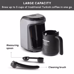 KARACA Hat?r H?ps Turkish Coffee Maker & Milk Option - 300 Ml Automatic Small Turkish Coffee Machine with Measuring Spoon & Cleaning Brush - 5 Cup