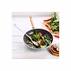 GreenPan Mayflower Healthy Ceramic Non-Stick 24 cm Frying Pan Skillet, Vintage Wood Handle, PFAS-Free, Induction, Smoky Blue, Blue