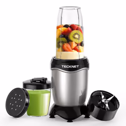 Food Blender, TECKNET 600W High Speed Mini Blender with 2 Portable Travel Cups, 7-Pics Blender, Multi-Functional Fruit Blende ...