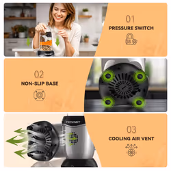 Food Blender, TECKNET 600W High Speed Mini Blender with 2 Portable Travel Cups, 7-Pics Blender, Multi-Functional Fruit Blender for Shakes, Smoothies,