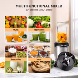 Food Blender, TECKNET 600W High Speed Mini Blender with 2 Portable Travel Cups, 7-Pics Blender, Multi-Functional Fruit Blender for Shakes, Smoothies,