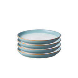 Denby - Azure Haze Blue Coupe Small Plates Set of 4 - Stoneware Ceramic Plates For Everyday Use - Dishwasher, Oven, Microwave, Freezer Safe - Blue,