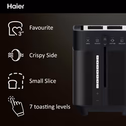 Haier Toaster, I-Master Series 5, 2 Slices with Extra Large Slots, 7 Toasting Levels, Stainless Steel, On App, Black [HTO5A3]