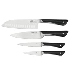 Tefal Jamie Oliver Kitchen Knives Set, 4 Pieces: Santoku, Chef, Utility, Paring Knives, German Stainless Steel, Durable Sharp Blades, Comfortable