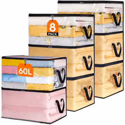 Lifewit 8 Pack Clear Clothes Storage Bags, 60L Plastic Blanket Storage Bags, Vinyl Foldable Moving Bags with Zipper, Closet O ...