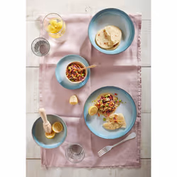 Denby - Azure Haze Blue Pasta Bowls Set of 4 - 1050ml Large Stoneware Ceramic Bowls For Pasta Dishes - Dishwasher Safe, Microwave, Freezer Safe -