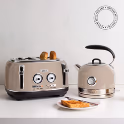 Haden Jersey Putty Retro 4 Slice Toaster - 4 Slot Toaster with Dual Control & Adjustable Browning - Stainless Steel Housing - Essential Kitchen