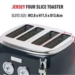 Haden Jersey Steel Blue Toaster 4 Slice ? Dual Control With Adjustable Browning Controls - Self Centring Function - Reheat And Defrost Functions ?