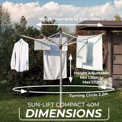 Vileda Sun-Lift 40m 4 Arm Compact Rotary Washing Line with Rotary Line Cover and Ground Socket