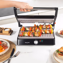 Salter Marblestone Health Grill ? Electric Fold-Out Grill & Panini Maker, Non-Stick XL Plates 29 x 23cm, Opens Flat To 180?, Adjustable Temperature